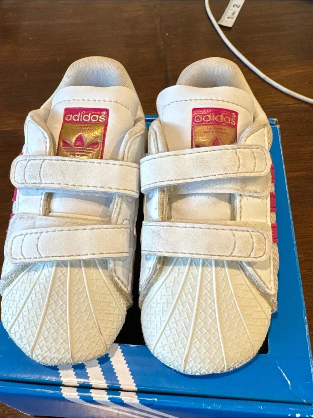 adidas Superstar Crib Shoes White Pink Stripes Sneakers Baby Girl Infant 4K